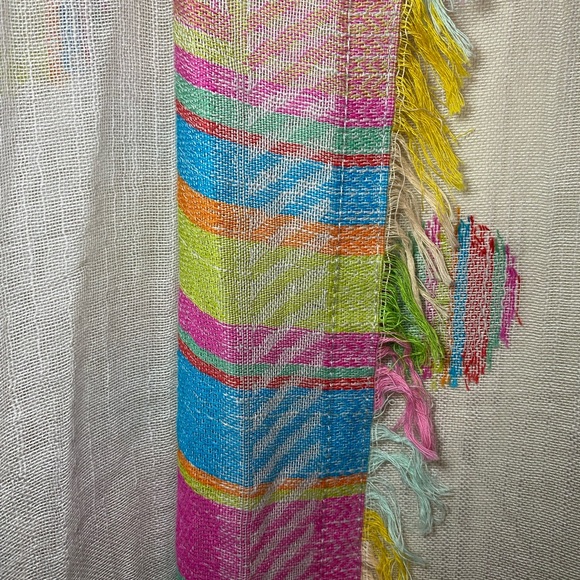 Saachi Colorful Fringe Open Front Sz S Gauzy Kimono Cover Up Festival Lagenlook - Picture 7 of 12